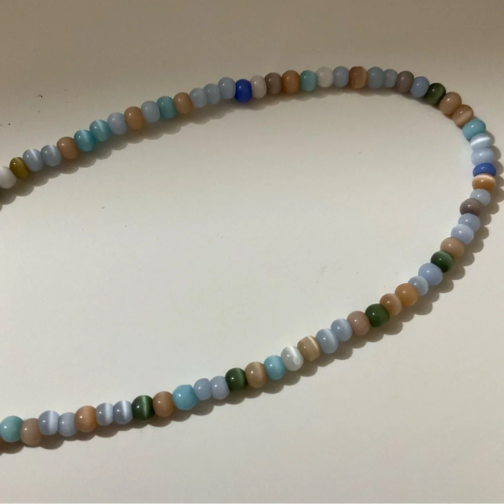 Hand Crafted Eyeglass Necklace Holder Gemstones Blue Beige Green Multi 26 inches